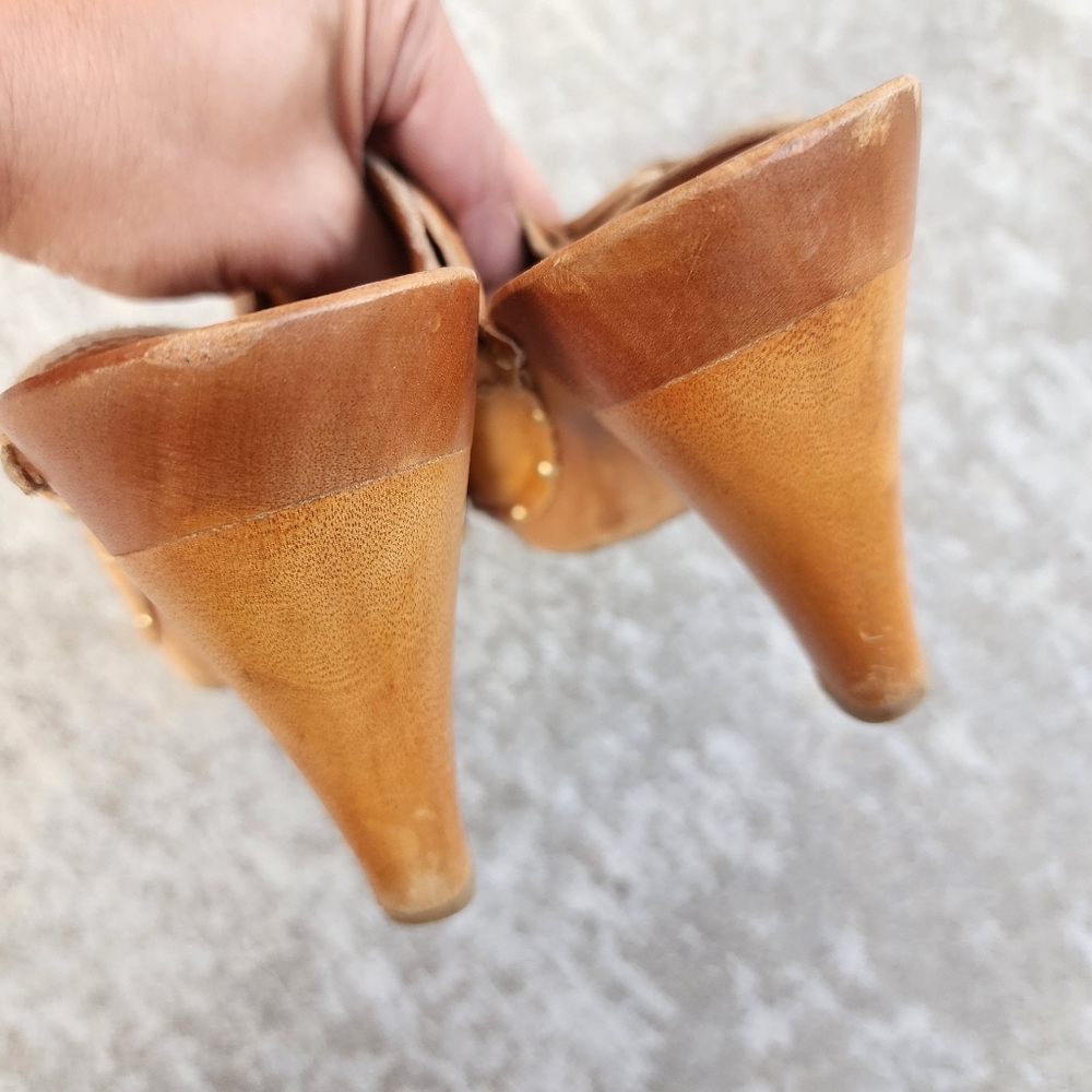ANTONIO MELANI Tan Leather Studded Heeled Mules - Picture 5 of 8